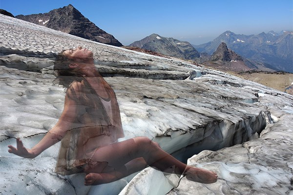 Dancer superimposed on Sperry Glacier