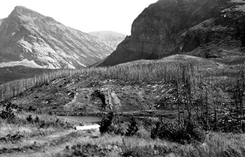 Historic image of burn area near mountain pass