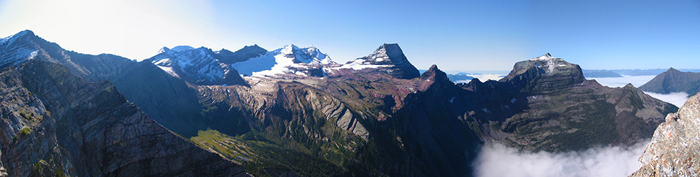 a panoramic mountain view with snow, ice, and much bending and folding a panoramic mountain view with snow, ice, and much bending and folding