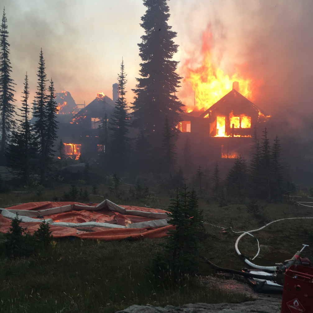 Sperry Chalet Fire The Sperry Chalet burned during the Sprague fire on August 31, 2017. Few water sources were available in the area, firefighters used a portable water tank and hoselay to fight the structure fire.