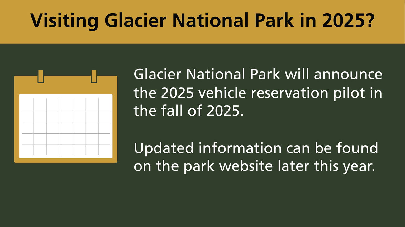 A dark green and dark yellow banner shows text explaining the vehicle reservation pilot will be announced in the fall of 2025. An image of a phone is shown with the url to the Glacier vehicle reservation page on it.