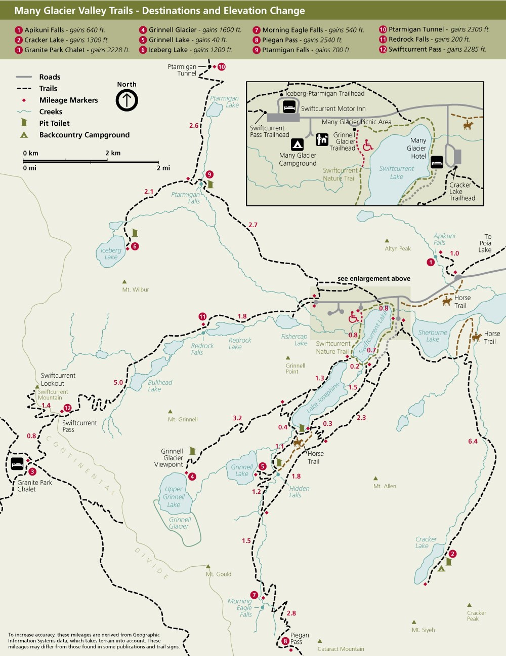 Glacier National Park Hiking Maps - Cities And Towns Map