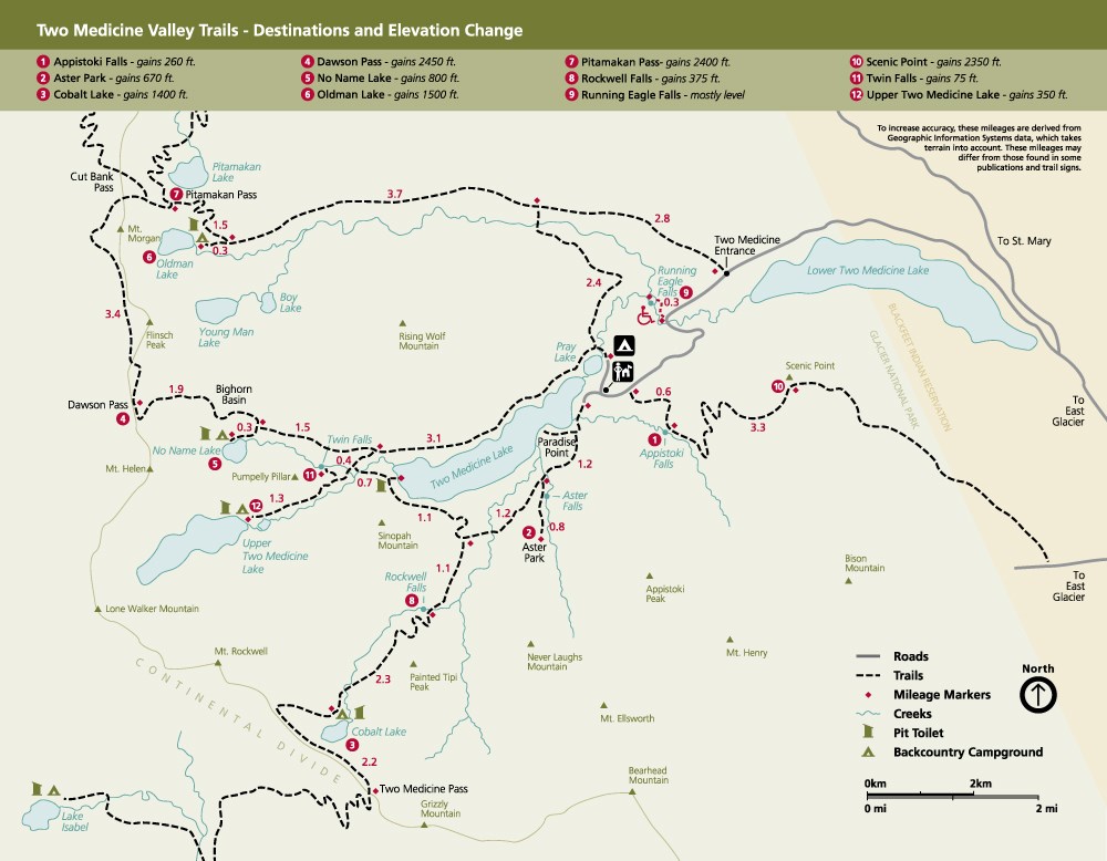 Two Medicine Valley map with trails as dotted lines