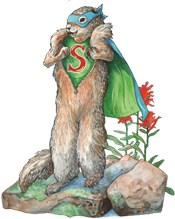 artwork of Super Squirrel unzipping his fur and revealing his superhero costume artwork of Super Squirrel unzipping his fur and revealing his superhero costume