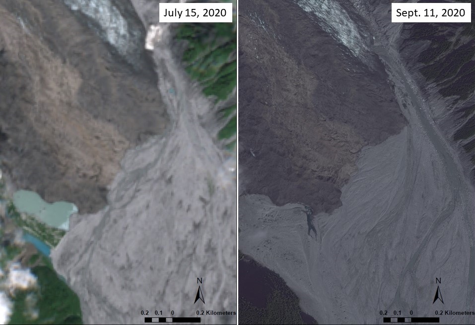 satellite images of the Lituya Glacier terminus and delta, 