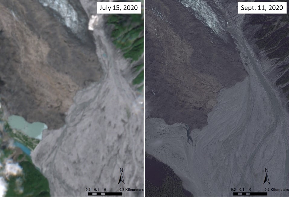Lituya Delta satellite images of the Lituya Glacier terminus and delta,