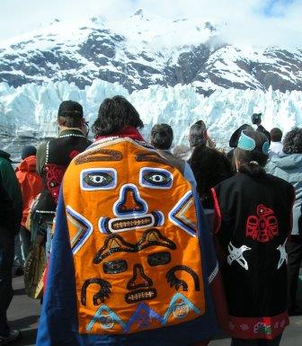Tlingit man in regalia at Margerie Glacier Tlingit man in regalia at Margerie Glacier