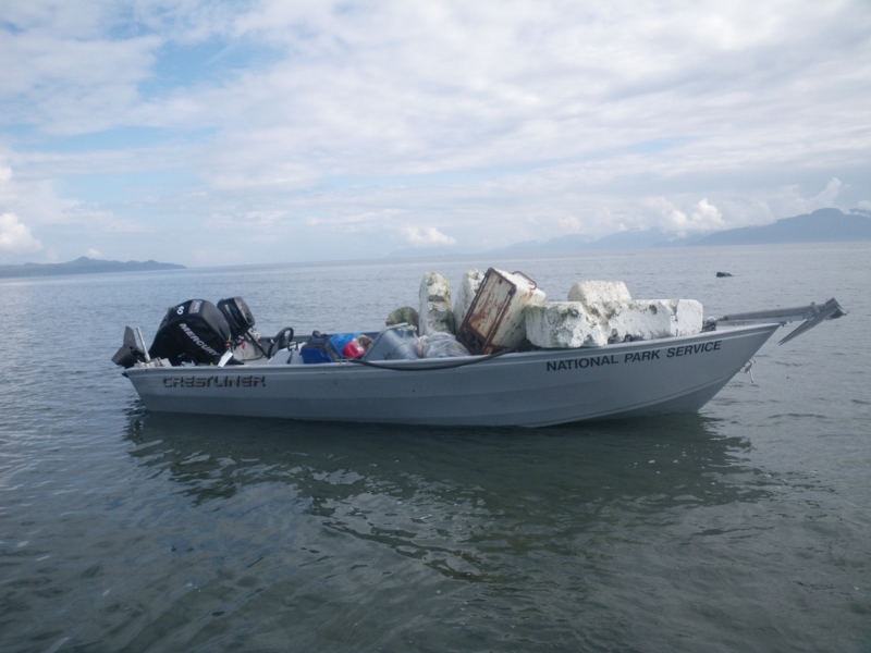 Skiff filled with beach trash Skiff filled with beach trash