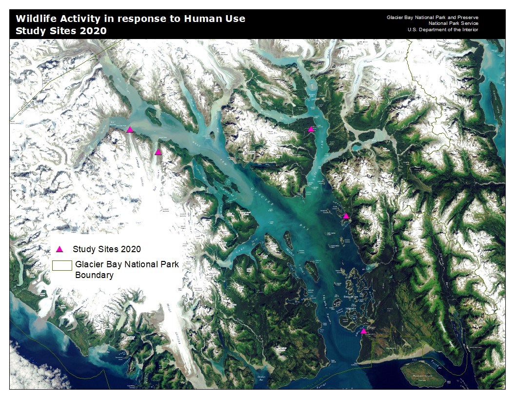 Widlife activity in response to human use study sites indicated on this detailed map