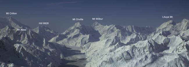 Snow-capped peaks ranging in different heights