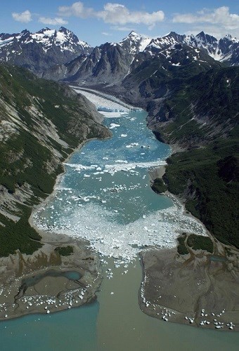 An aerial view of a glacial moraine