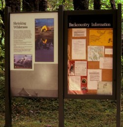 Signs display park information. Signs display park information.