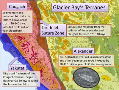 Glacier Bay is comprised of various exotic terranes.