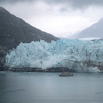 Low resolution image of margerie glacier and tour boat