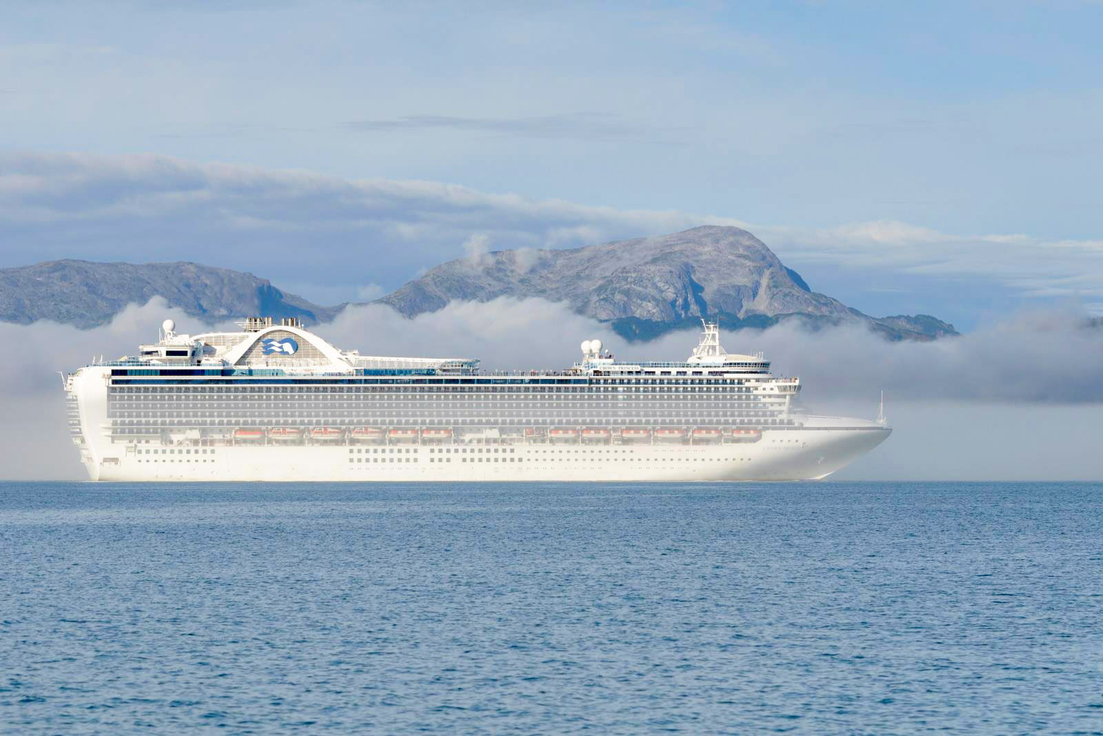 Princess Cruise Ship in Light Fog White cruise ship with Princess logo in light fog.