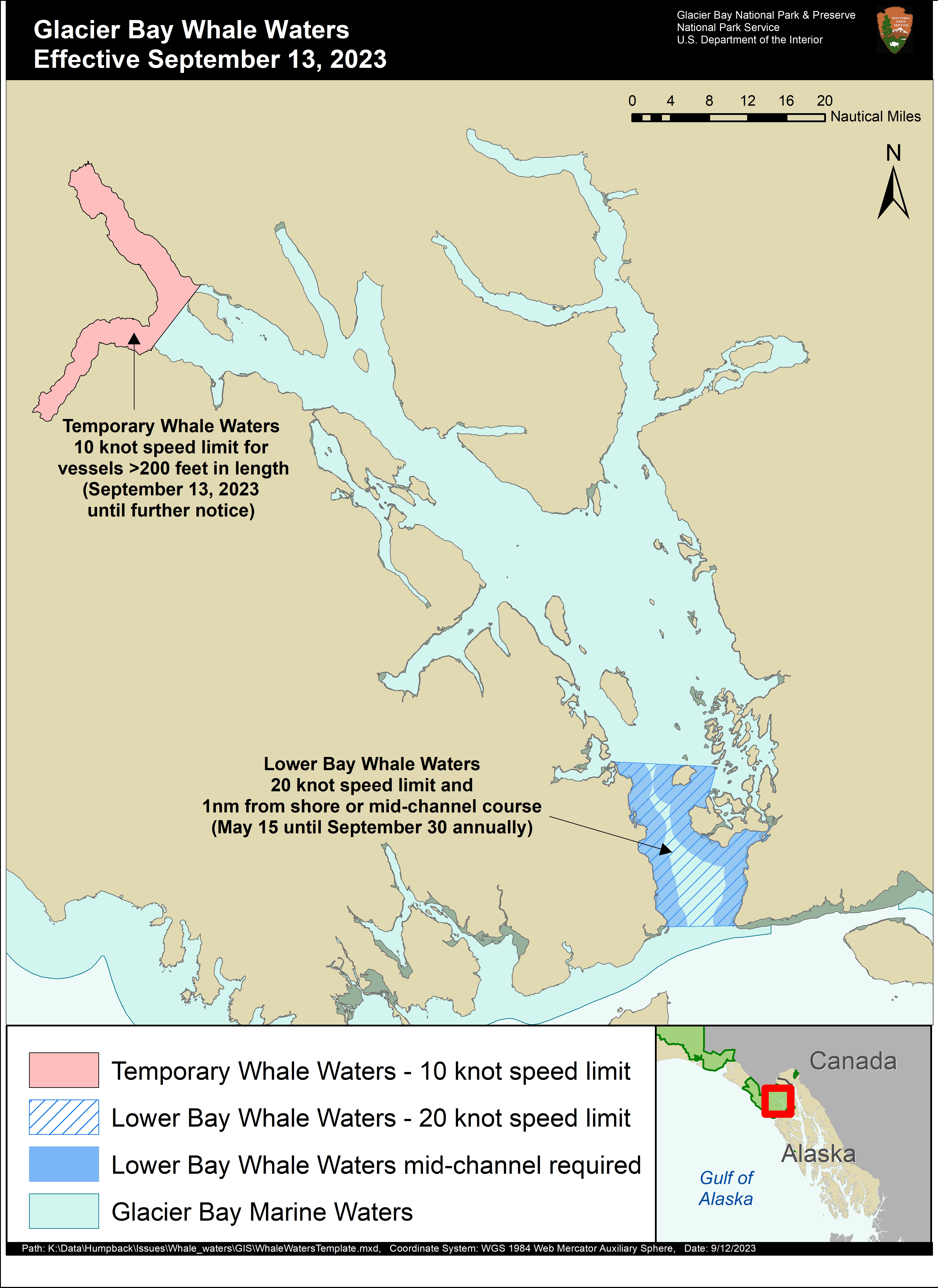 Whale Waters Update Sept 13 2023 Map of whale waters update for September 13, 2023. Contact the Visitor Information Station at 907-697-2627