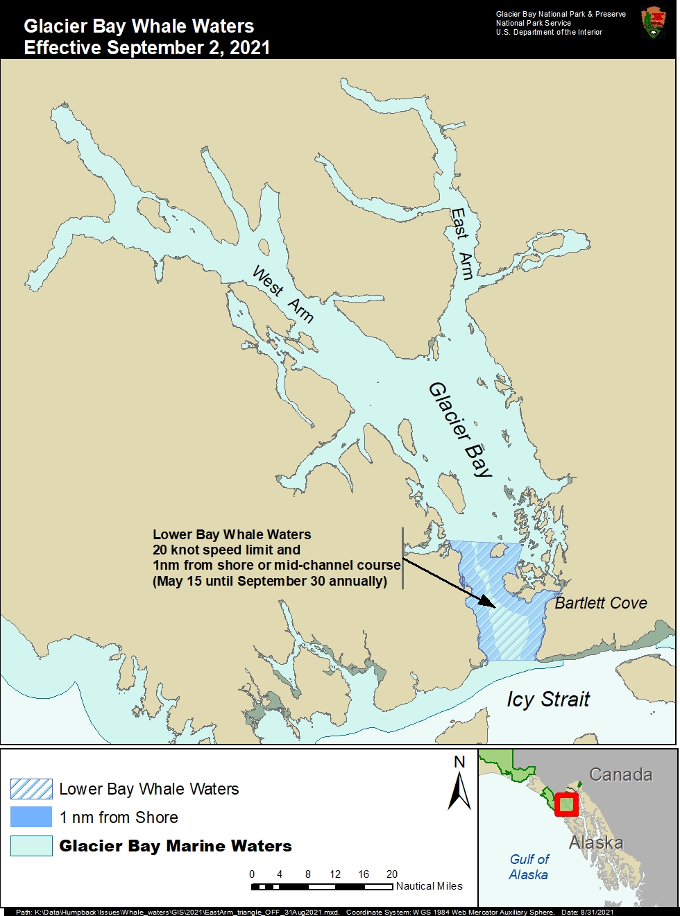 Map of Glacier Bay's Whale Waters as of 9-2-21