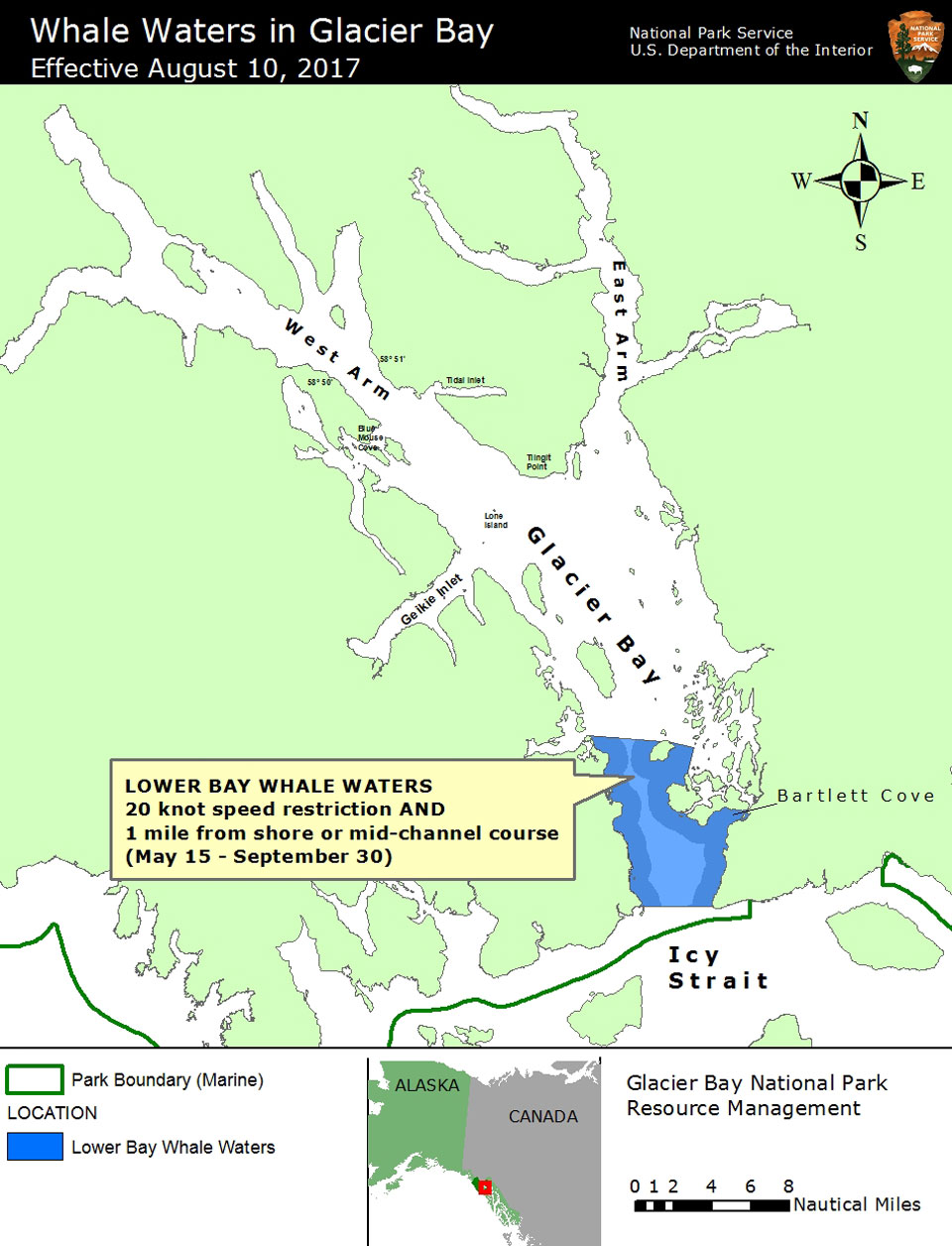 Glacier Bay Whale Waters Map 8-10-17