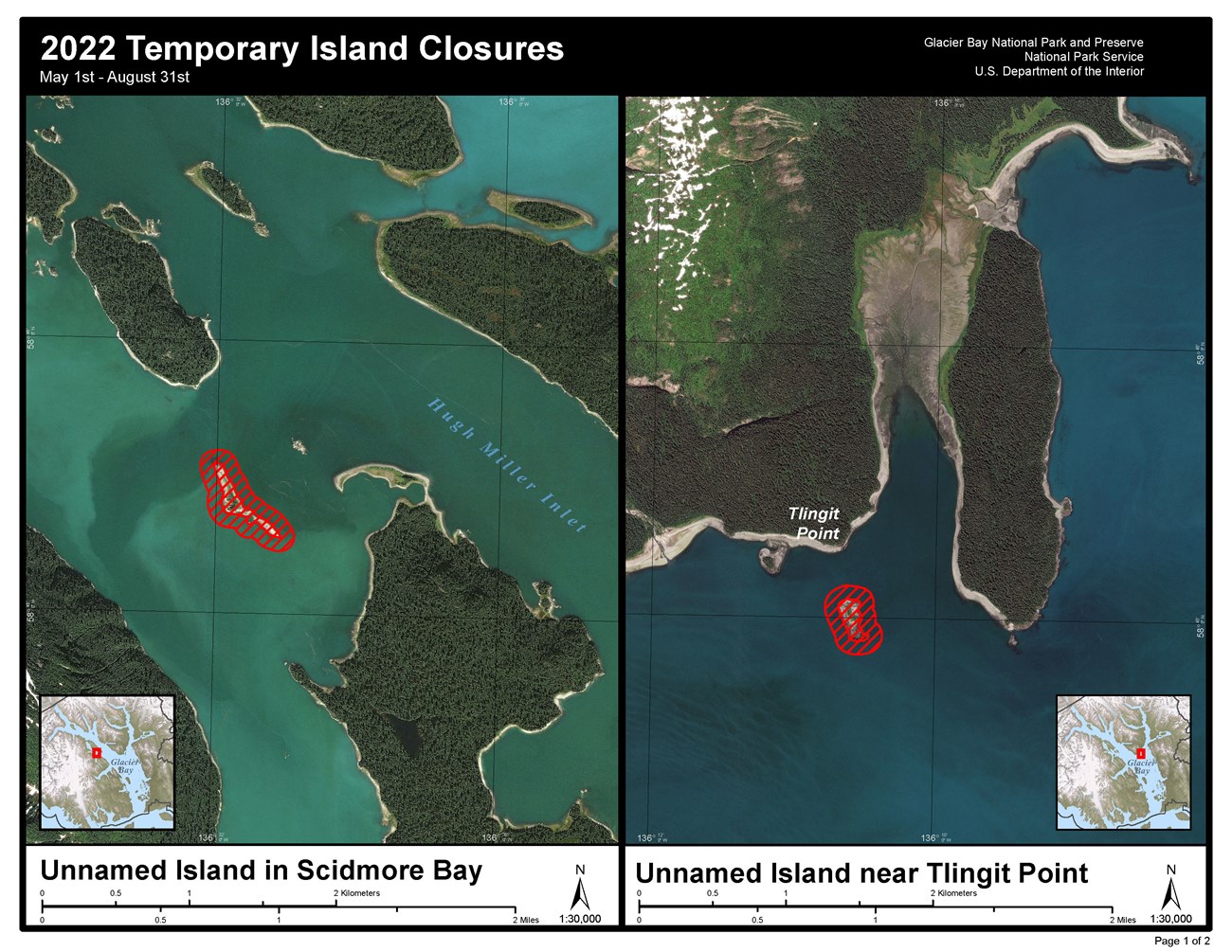 Temp Island Closures Nesting Bird closures 2 of 4. Contact the Visitor Information Station for details.