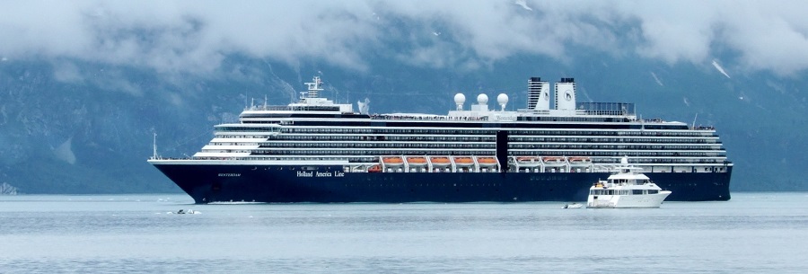 NPS File Photo of H.A.L. Westerdam A picture of a cruise ship on the water in Glacier Bay