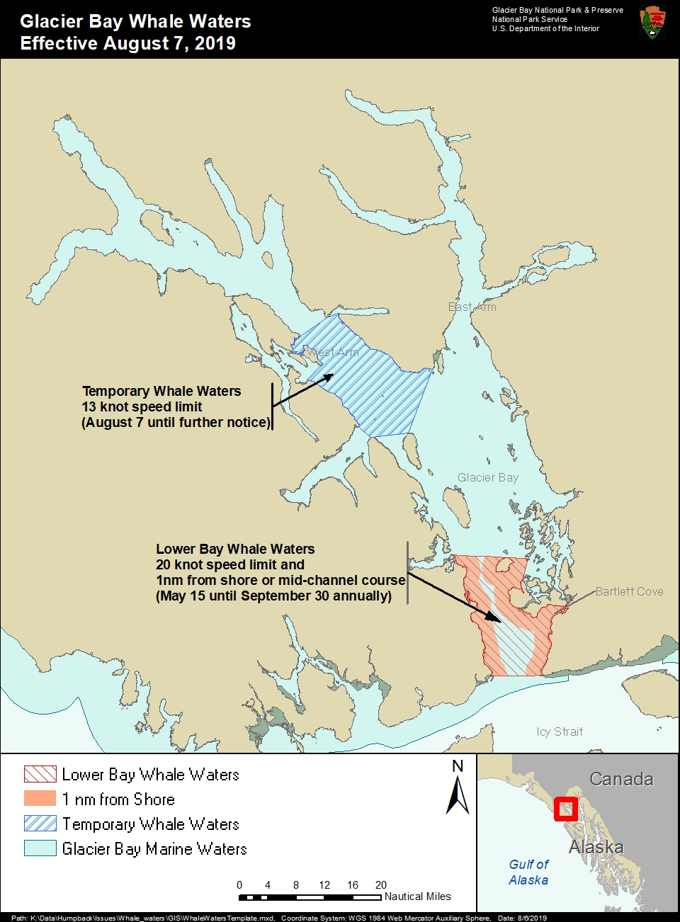 WhaleWaters_WestArm_7Aug2019 Map of Whale Waters Update for Glacier Bay Effective August 7, 2019
