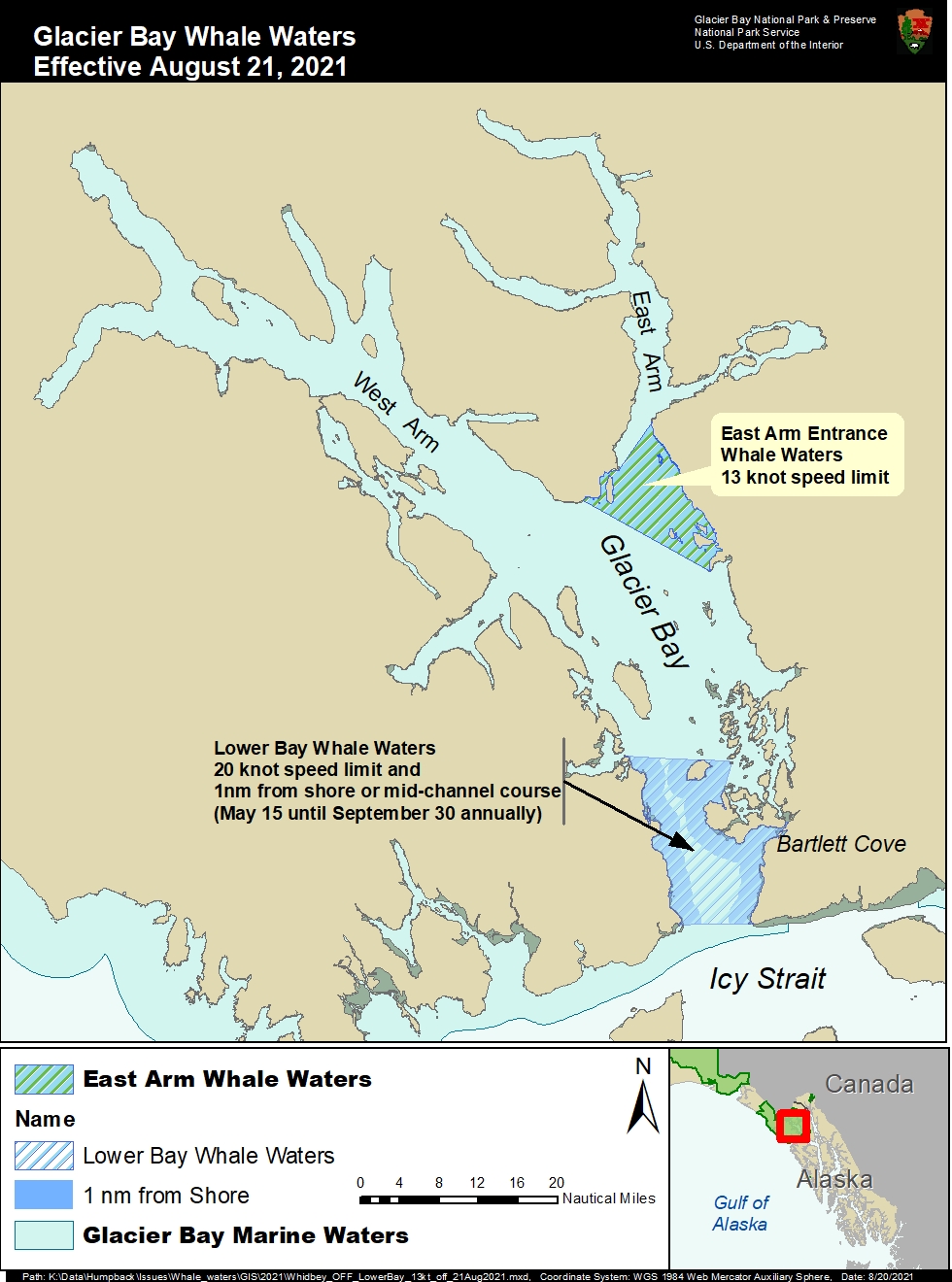 Map of Glacier Bay's whale waters