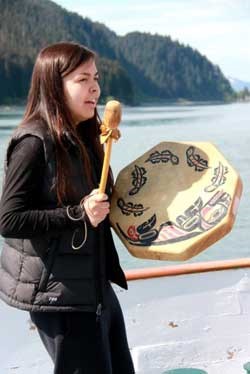 Cecilia George sings a traditional song in Icy Strait during a 2015 “Journey to Homeland” trip sponsored by NPS, HIA, and HCS.