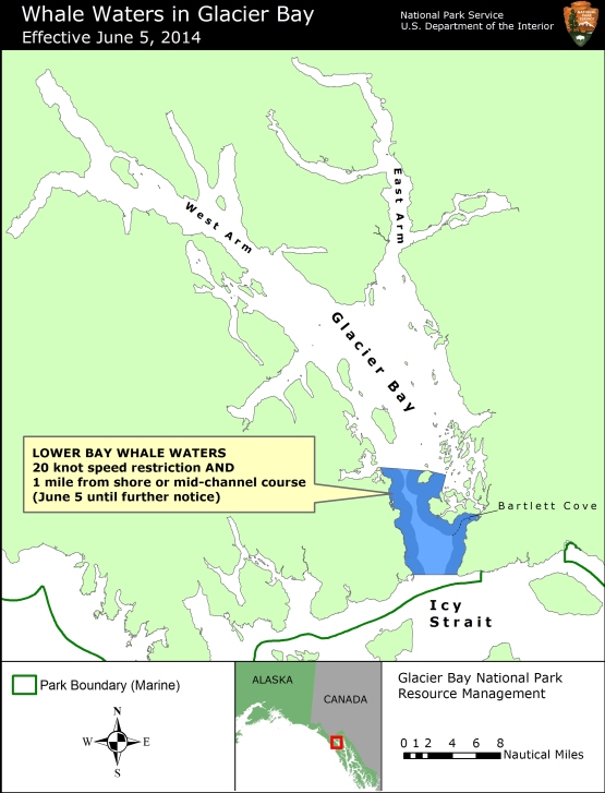 Map showing whale waters update for Glacier Bay effective June 5, 2014