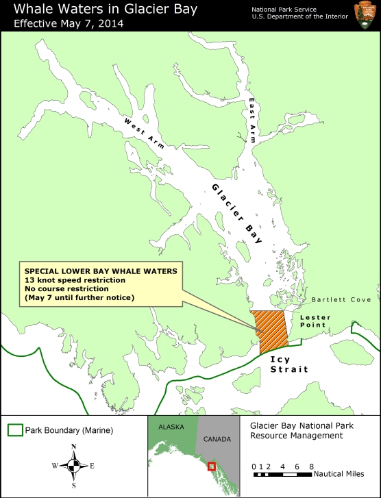 Map showing whale waters update effective May 7, 2014.