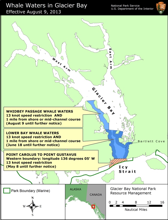 Map showing whale waters update for Glacier Bay effective August 9, 2031