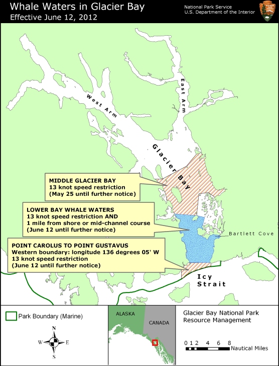 Map showing Whale Waters Update for Glacier Bay Effective June 12, 2012