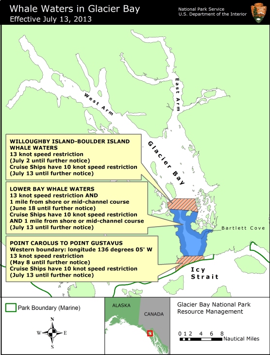 Map showing Whale Waters Update for Glacier Bay Effective July 13, 2013