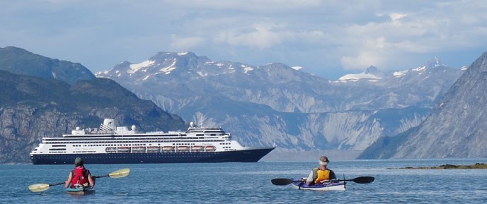 ship and kayakers ship and kayakers