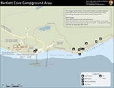 Thumbnail image shows the Bartlett Cove Campground and is for campers to orient themselves to the main visitor use areas surrounding the Visitor Information Station and public dock. Open this pdf for a readable file or contact the park 907-697-2230