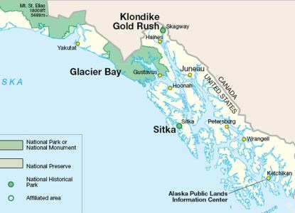 Glacier Bay is located west of Juneau, Alaska.