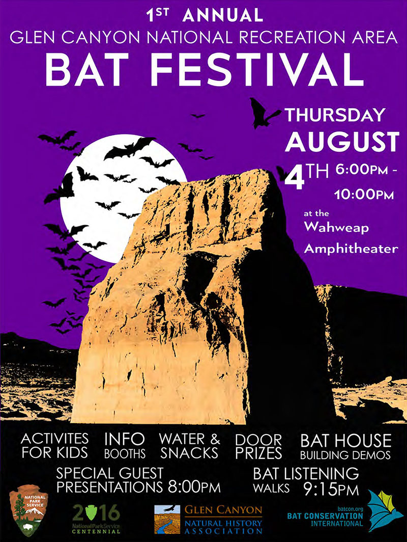 Poster for Bat Festival listing events and sponsors.