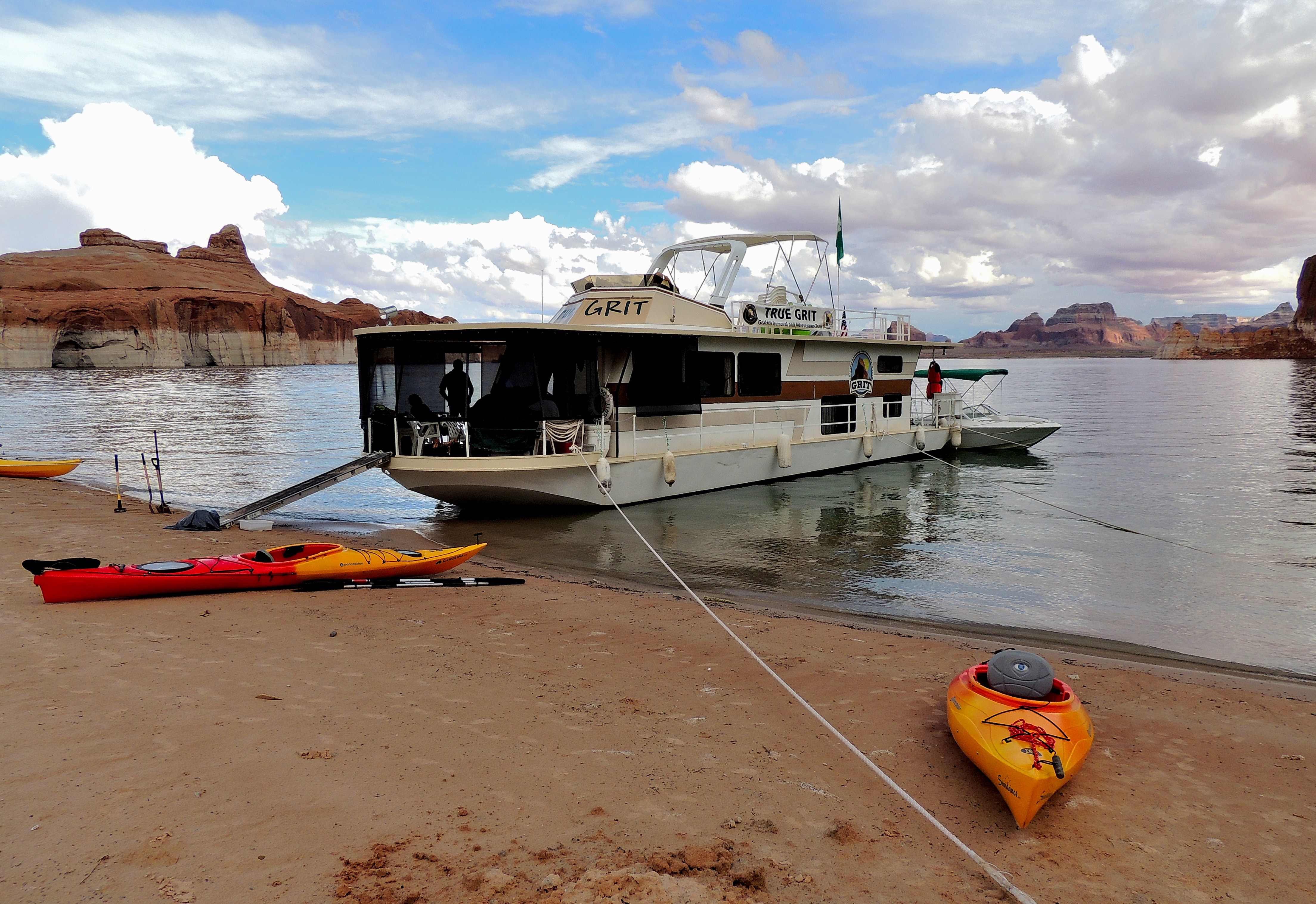 Beached Houseboat Beached Houseboat and kayaks