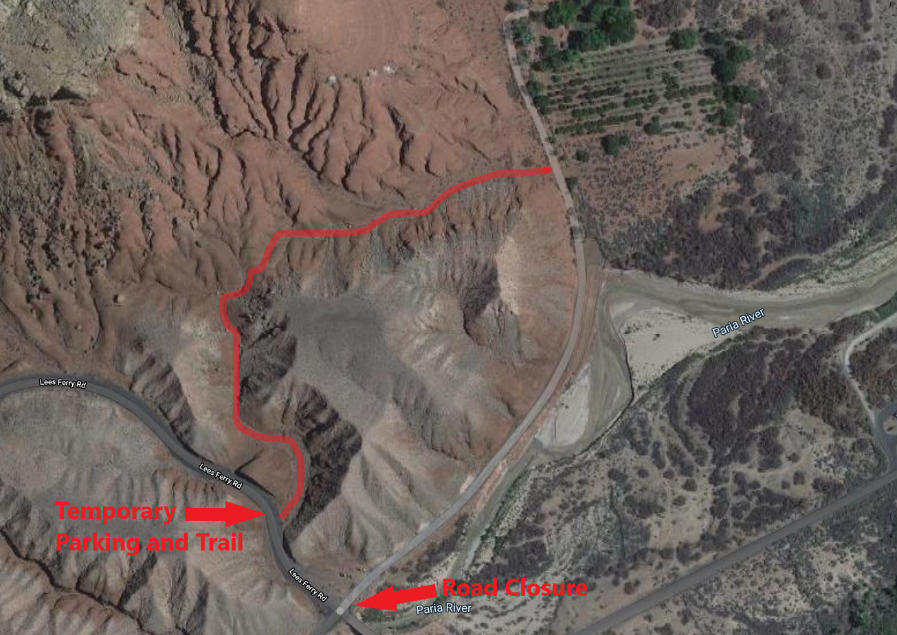 GLCA - Map of Weaver House Temporary Parking and Trail Aerial map of road closure area