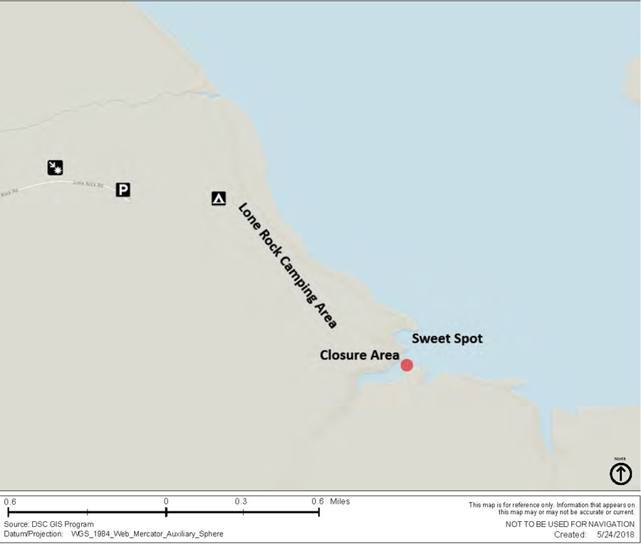 Greenehave Wash Closure Area map of shoreline highlighting closure area