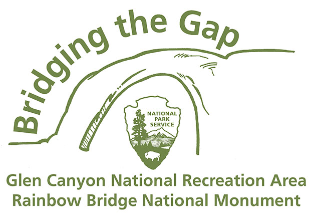 logo drawing of rainbow bridge and a park service arrowhead