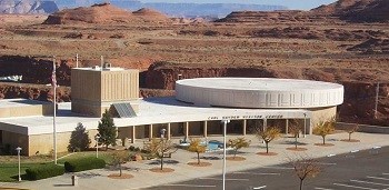 Carl Hayden Visitor Center View down on visitor center with red mesas in background