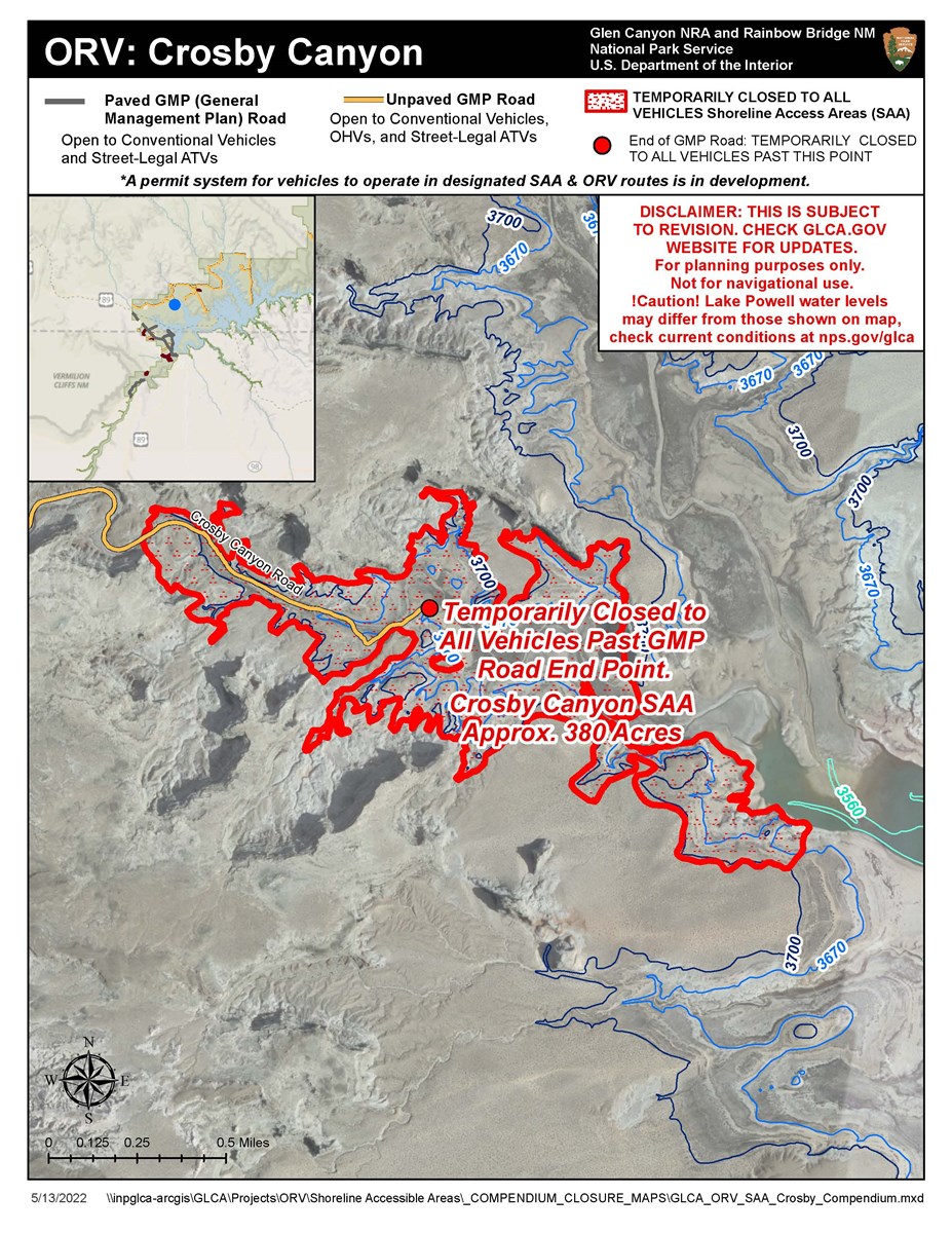 Crosby Canyon Shoreline Access Area Map Glen Canyon National
