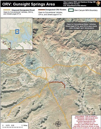 Gunsight Springs Area Off Road Vehicle Map with roads marked as unpaved designated road and designated orv route.