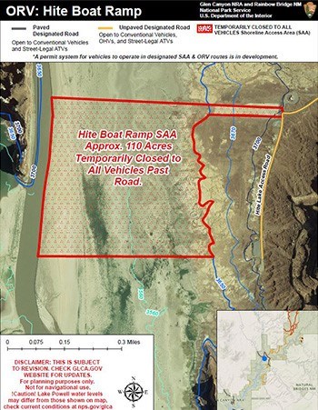 Hite Boat Ramp Shoreline Access Area Map with pink line indicating open area