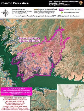 Stanton Creek Shoreline Access Area Map with pink line indicating open area