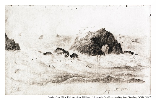 Seal Rocks Seal Rocks in 1881 with seals in the surf