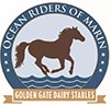 logo of horse galloping in a circle that reads "Ocean Riders, Golden Gate Dairy Stables"