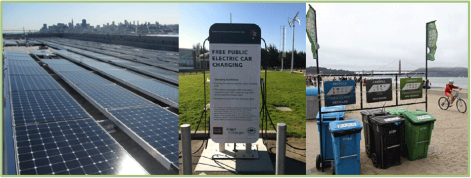 alcatraz solar panels, nps electric car charging station, beach waste diversion alcatraz solar panels, nps electric car charging station, beach waste diversion