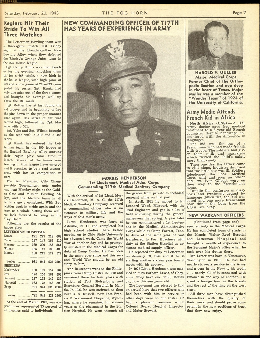 Letterman Fog Horn Newspaper 02-20-1943 Letterman Fog Horn Newspaper, 02-20-1943