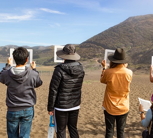 San Francisco State University students use the Magic Window teaching tool on Rodeo Beach